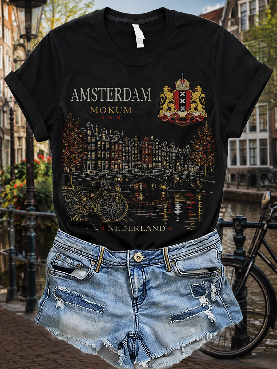 Dames-T-shirt met korte mouwen en grafische print van een stads souvenir