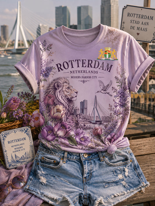Dames-T-shirt met korte mouwen en grafische print van een stads souvenir