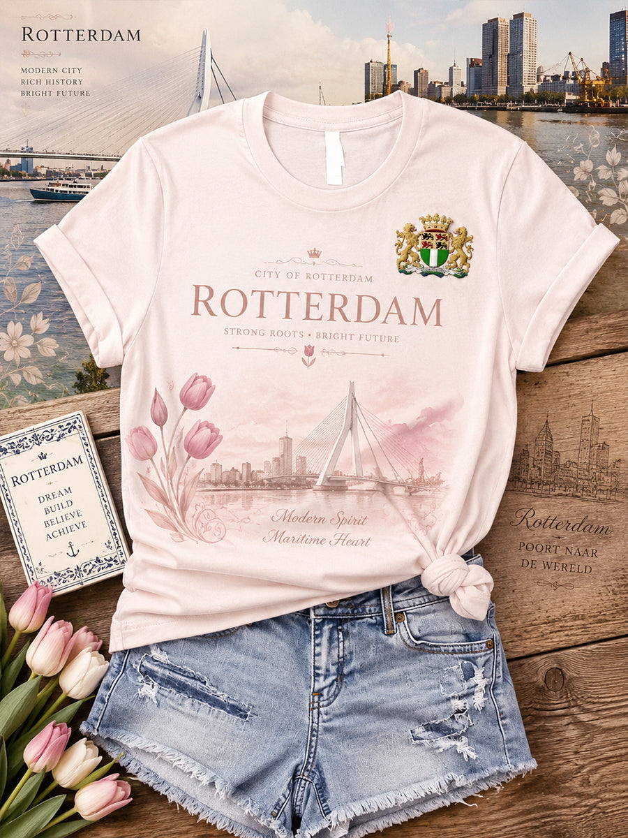 Dames-T-shirt met korte mouwen en grafische print van een stads souvenir