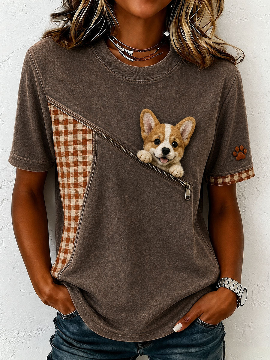 Lovely Corgi Felt Art T-shirt voor dames