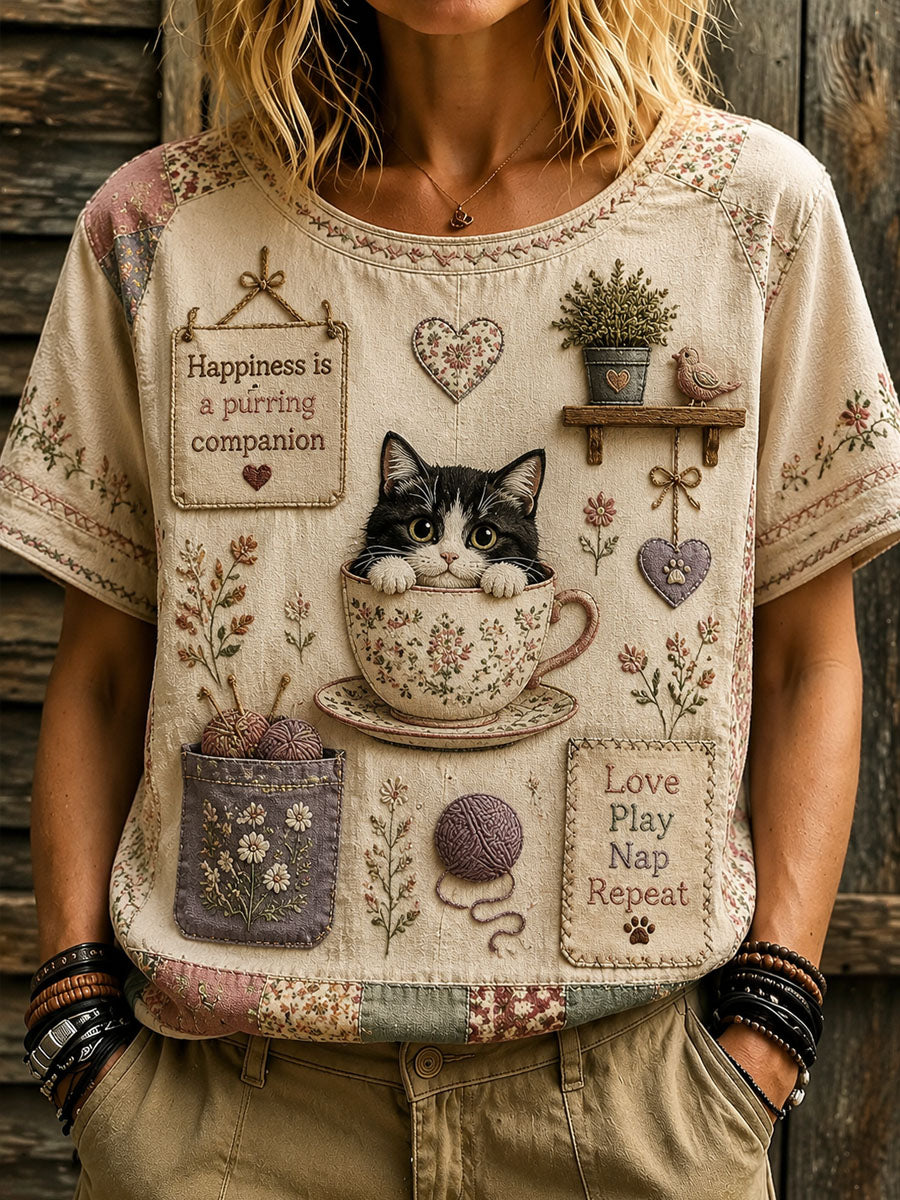 Dames liefde katten dag gedrukt casual T-shirt