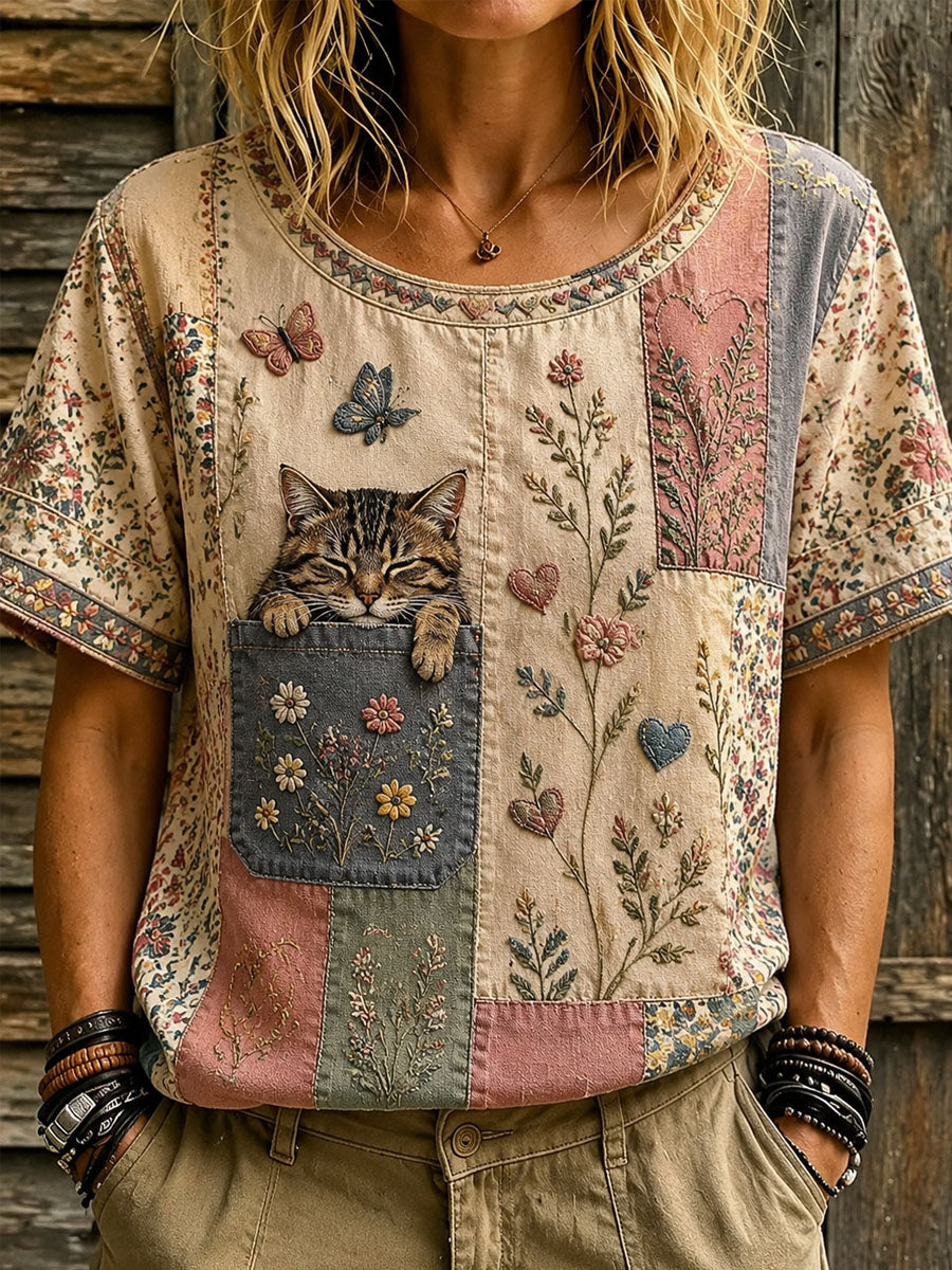 Dames Cat Lover's Day Gedrukt Casual T-shirt met korte mouwen