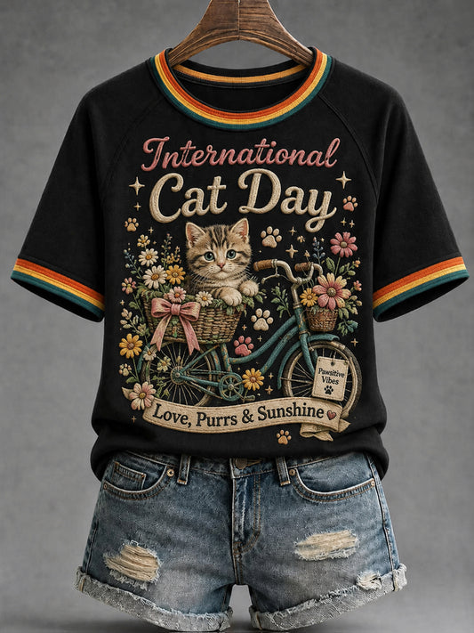 Internationale kattendag voor dames gedrukt casual T-shirt