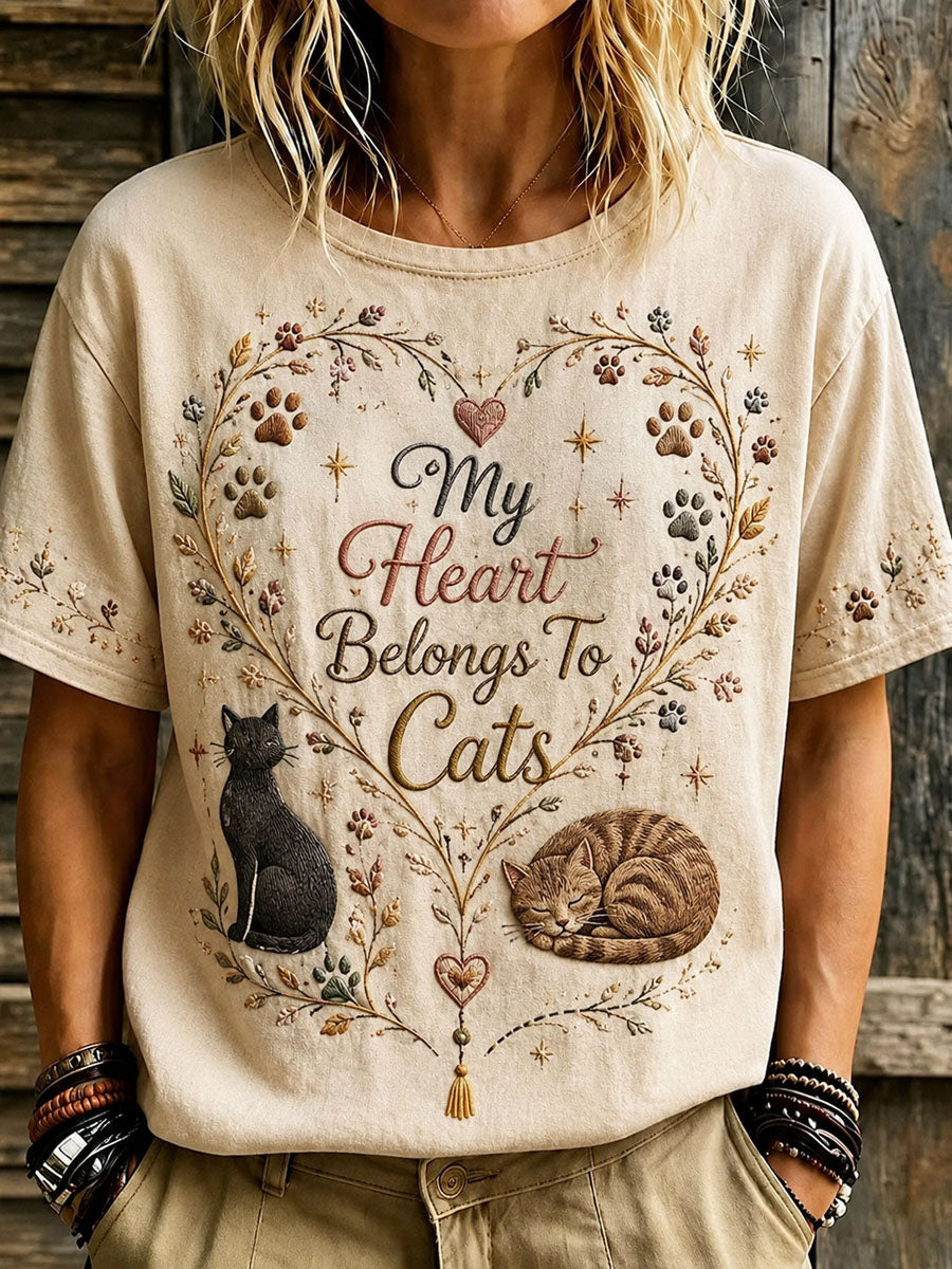 Women's International Cat Day Art Print losvallende bloemen casual T-shirt
