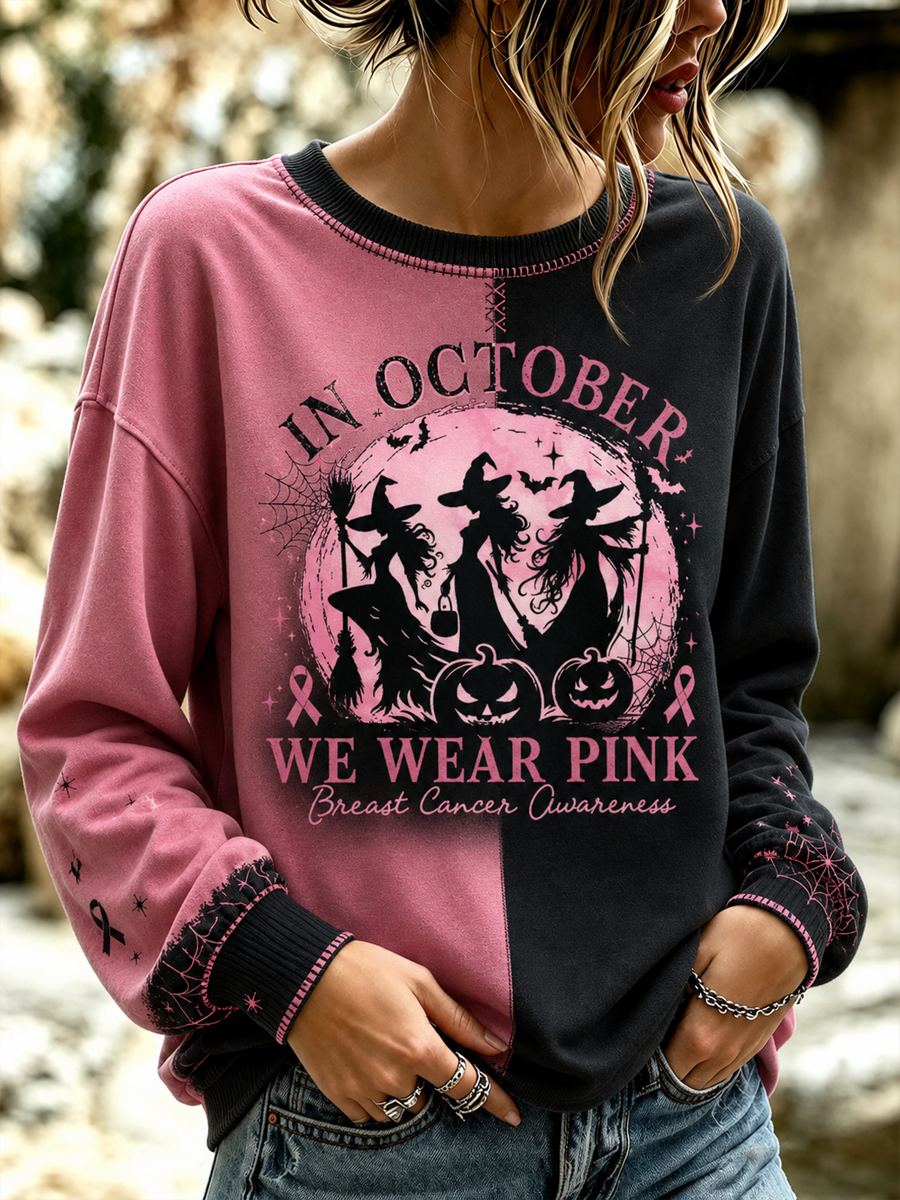 Vrouwen heksen in oktober we dragen roze regelmatig sweatshirt