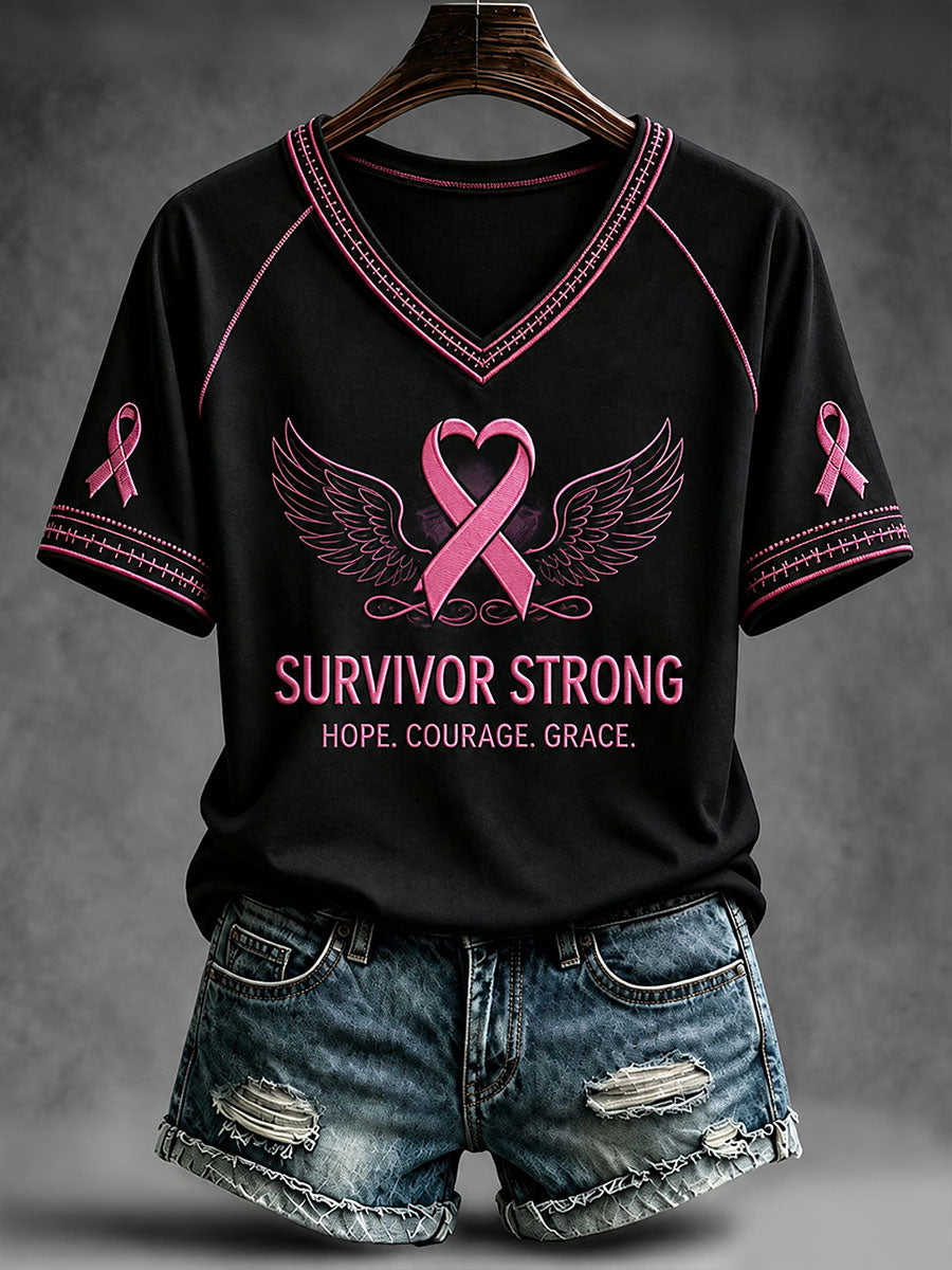 Dames T-shirt met V-hals Survivor Strong