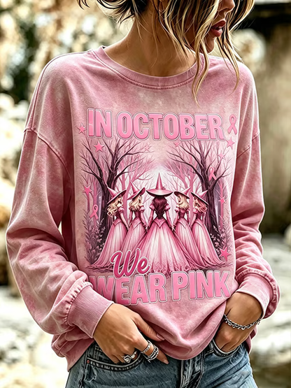 Regulier sweatshirt met halloweenprint voor vrouwen, met afbeelding van borstkanker