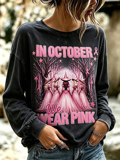 Regulier sweatshirt met halloweenprint voor vrouwen, met afbeelding van borstkanker