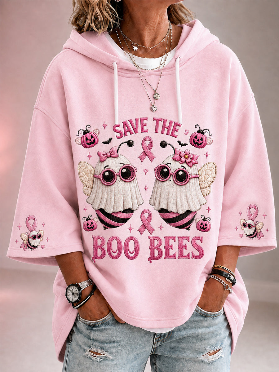 Dames Save The Boo Bees Halloween roze spookbijenprint borstkankerbewustwordingsondersteuning 3/4-mouwenhoodie