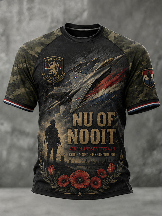 Herenvintage militair geïnspireerde grafische Raglan T-shirt met korte mouwen