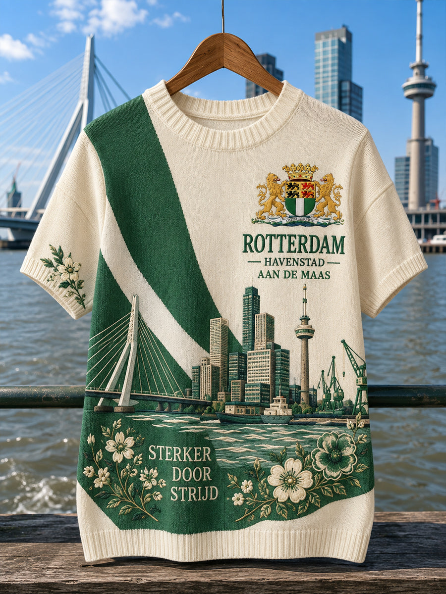 Dames met korte mouwen gebreide top met City Souvenir grafische print