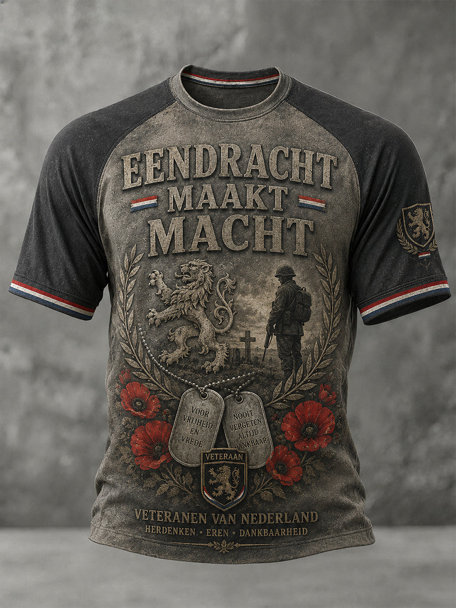 Herenshirt met grafische print in vintage militaire stijl, raglanmouwen en korte mouwen