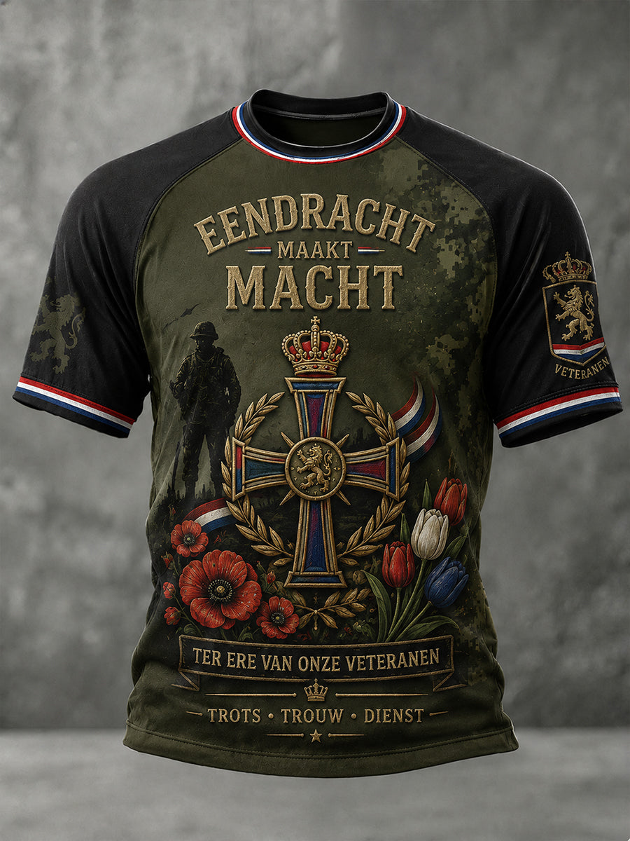 Herenshirt met grafische print in vintage militaire stijl, raglanmouwen en korte mouwen
