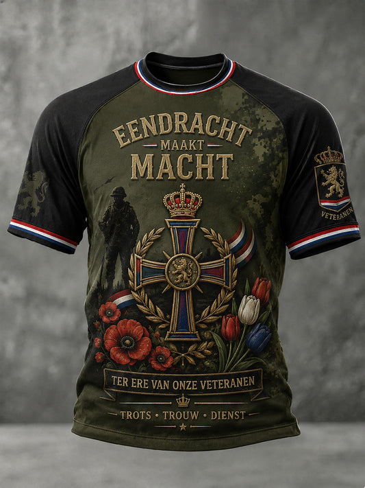 Herenshirt met grafische print in vintage militaire stijl, raglanmouwen en korte mouwen