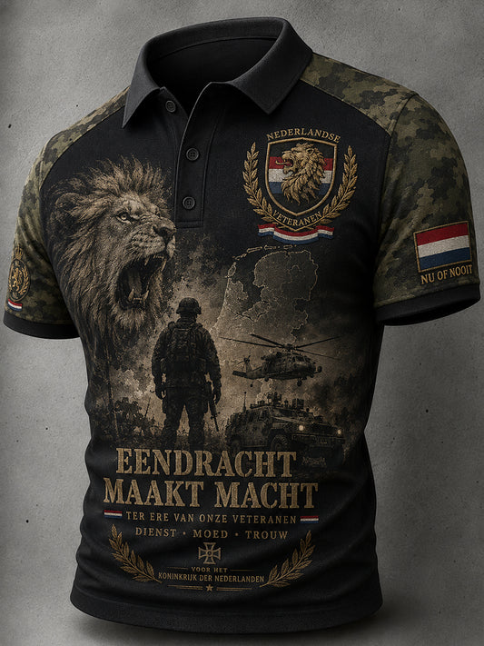 Poloshirt met korte mouwen voor heren en vintage militaire herdenkingsopdruk