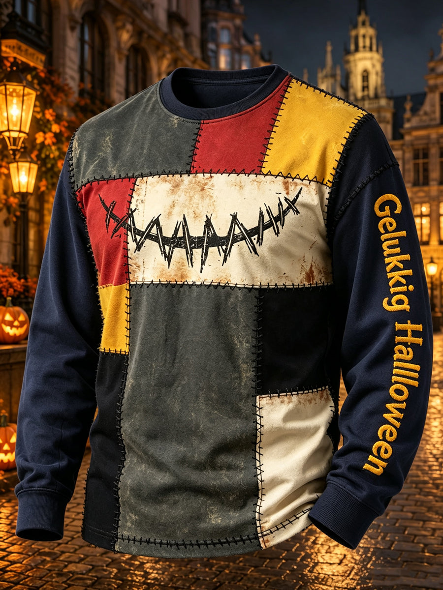 Heren België Halloween bedrukt T-shirt met lange mouwen en ronde hals