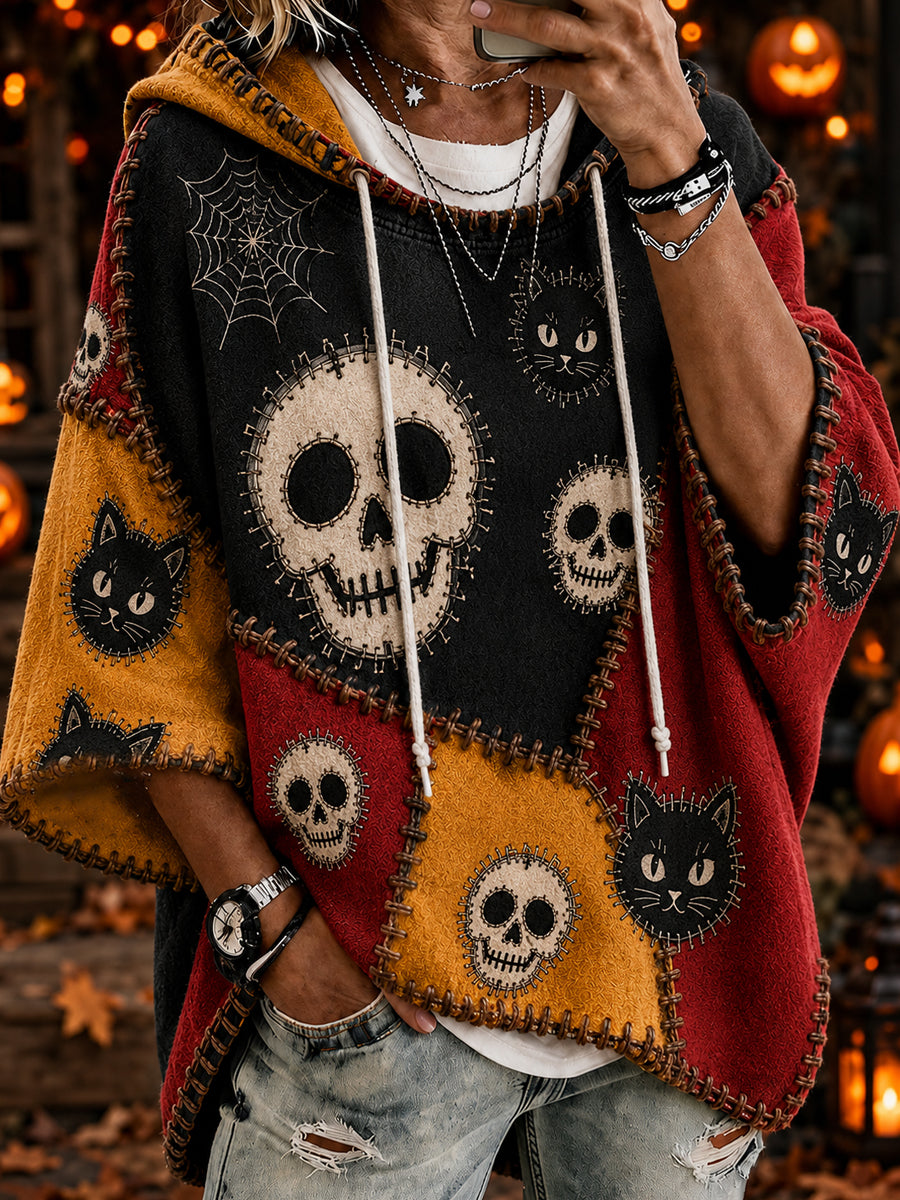 Dames-sweatshirt met ronde hals en driekwartmouwen, versierd met een Belgisch Halloween-motief
