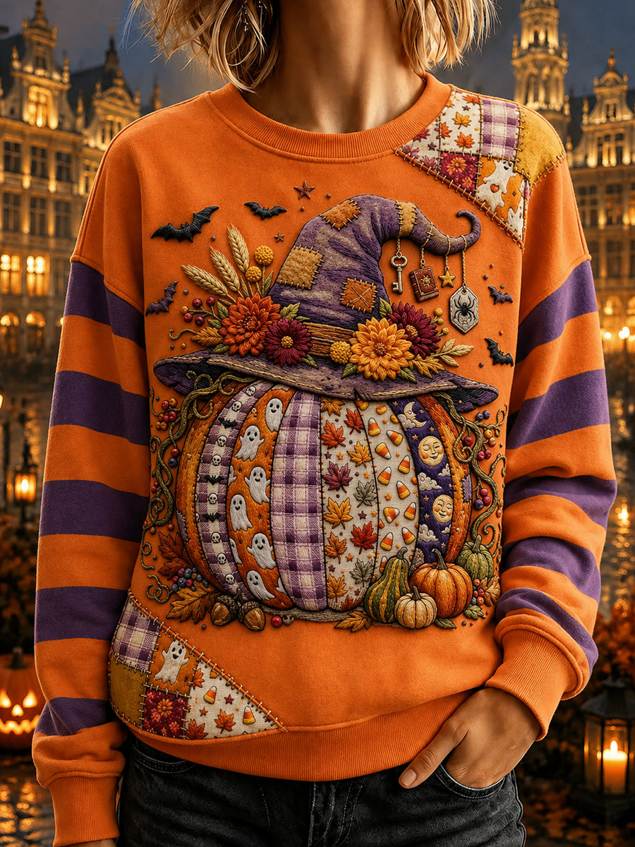 Dames-België-halloweenprint sweatshirt met ronde hals en lange mouwen