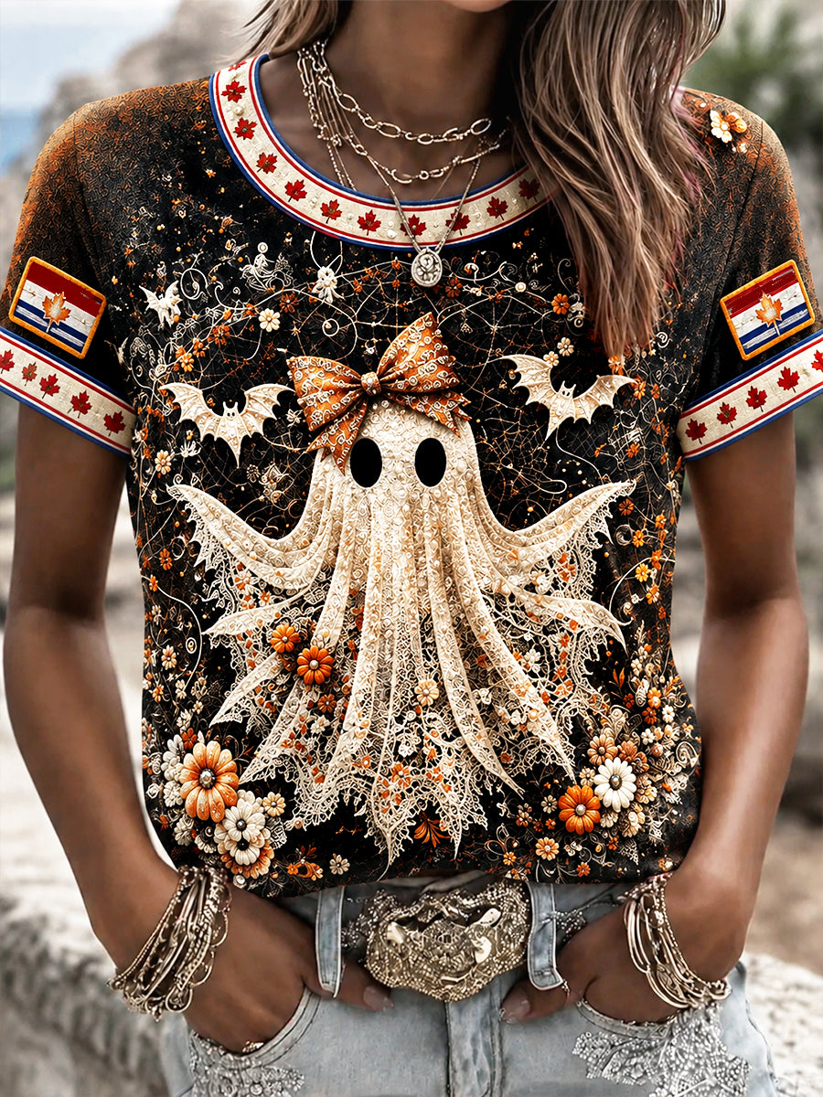 Dames zwart Nederlands Halloween-Gedrukt Casual T-shirt