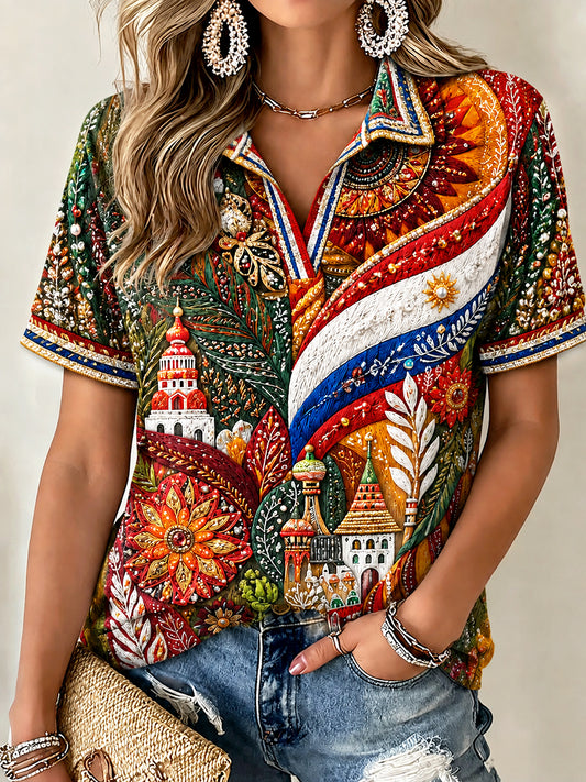 Dames Nederlandse Halloween Herfstprint Casual V-hals Polo T-shirt