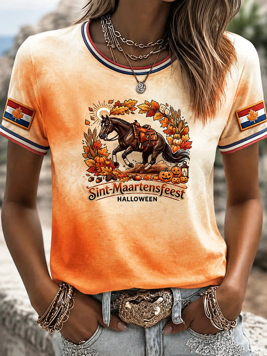 Nederlandse Halloween gradiëntprint casual T-shirt voor dames