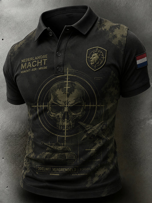 Herenpoloshirt met korte mouwen en vintage militaire camouflageprint