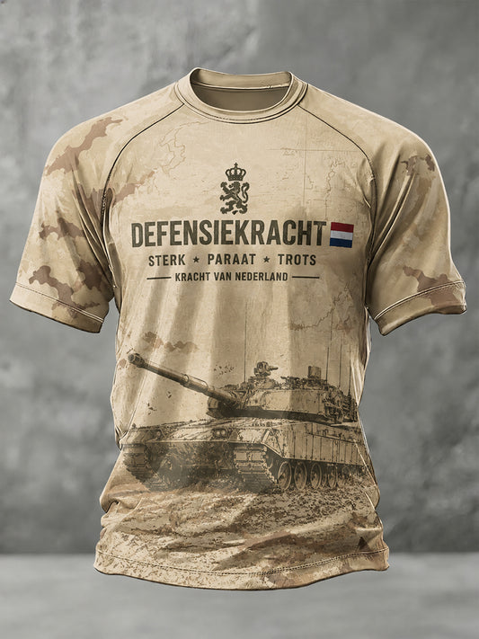Heren-T-shirt met korte mouwen en raglanmouwen, met vintage militaire camouflageprint