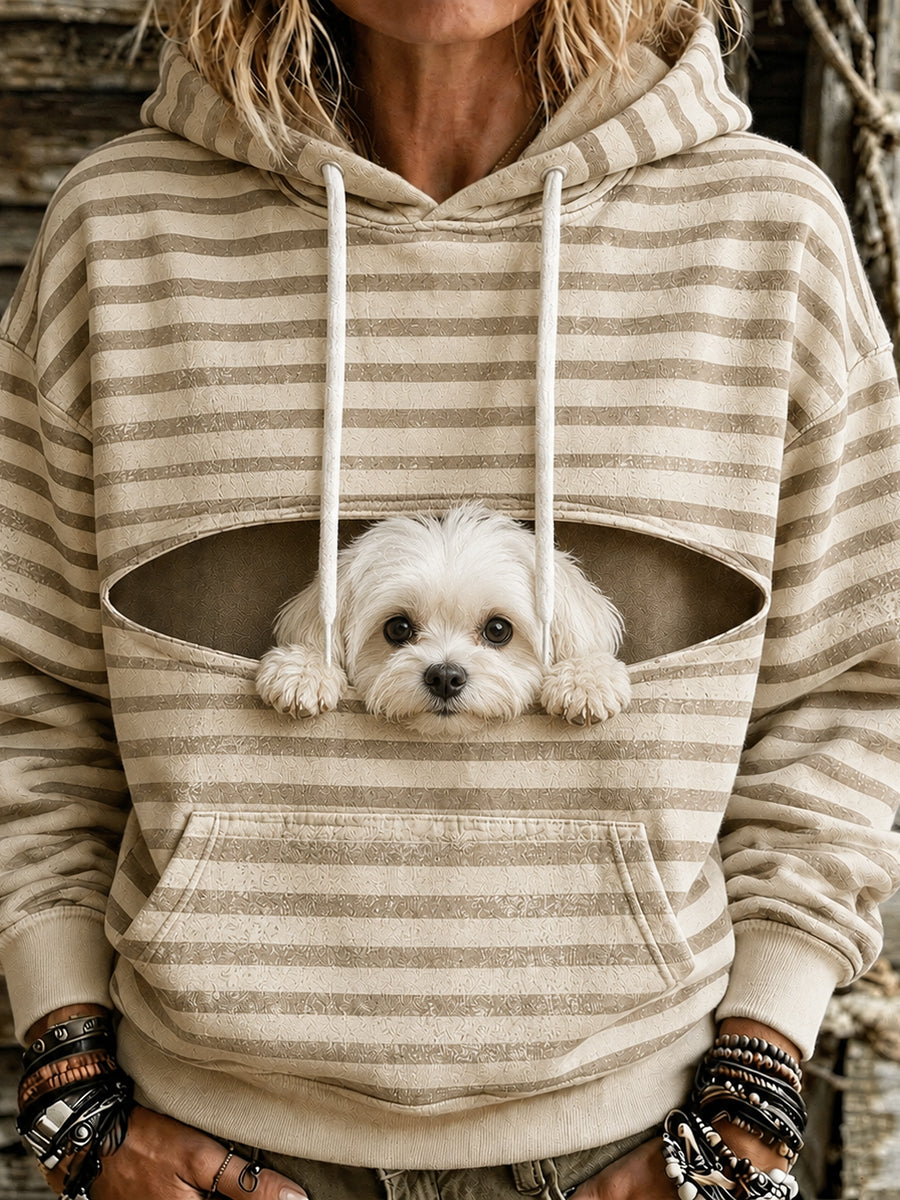 Schattige griezelige Maltese hond gestreepte print comfortabele hoodie