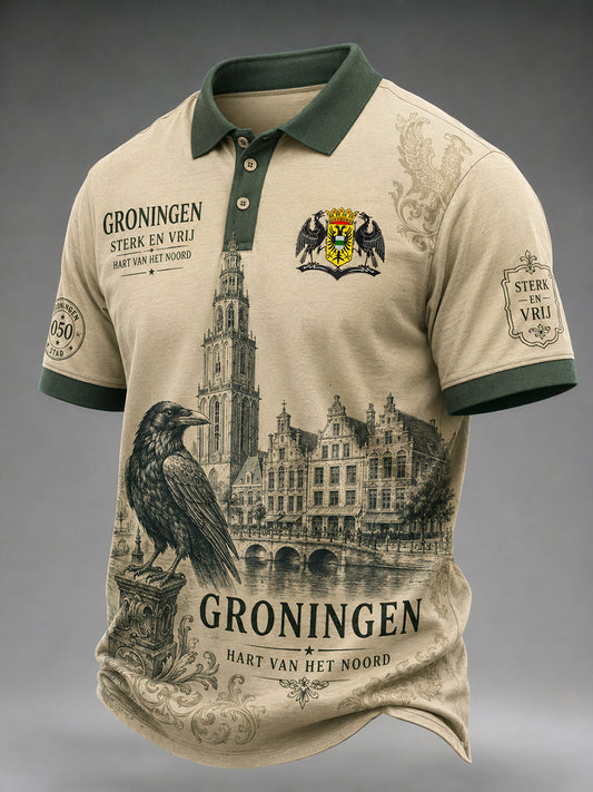 Herenpoloshirt met korte mouwen en stedelijke herdenkingsprint