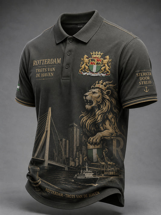 Herenpoloshirt met korte mouwen en stedelijke herdenkingsopdruk