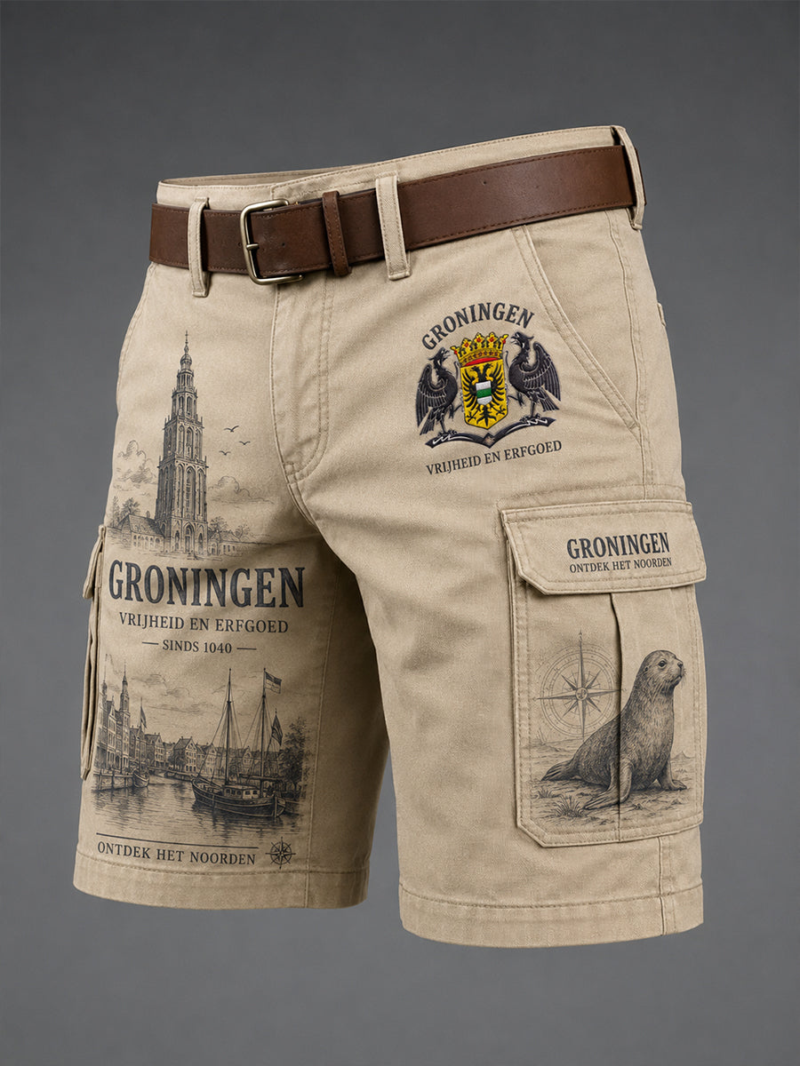 Herensmokingsbroek met stedelijk herdenkingsgraffisch motief en cropped model
