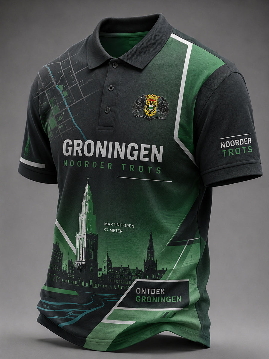 Herenpoloshirt met korte mouwen en stedelijke herdenkingsprint