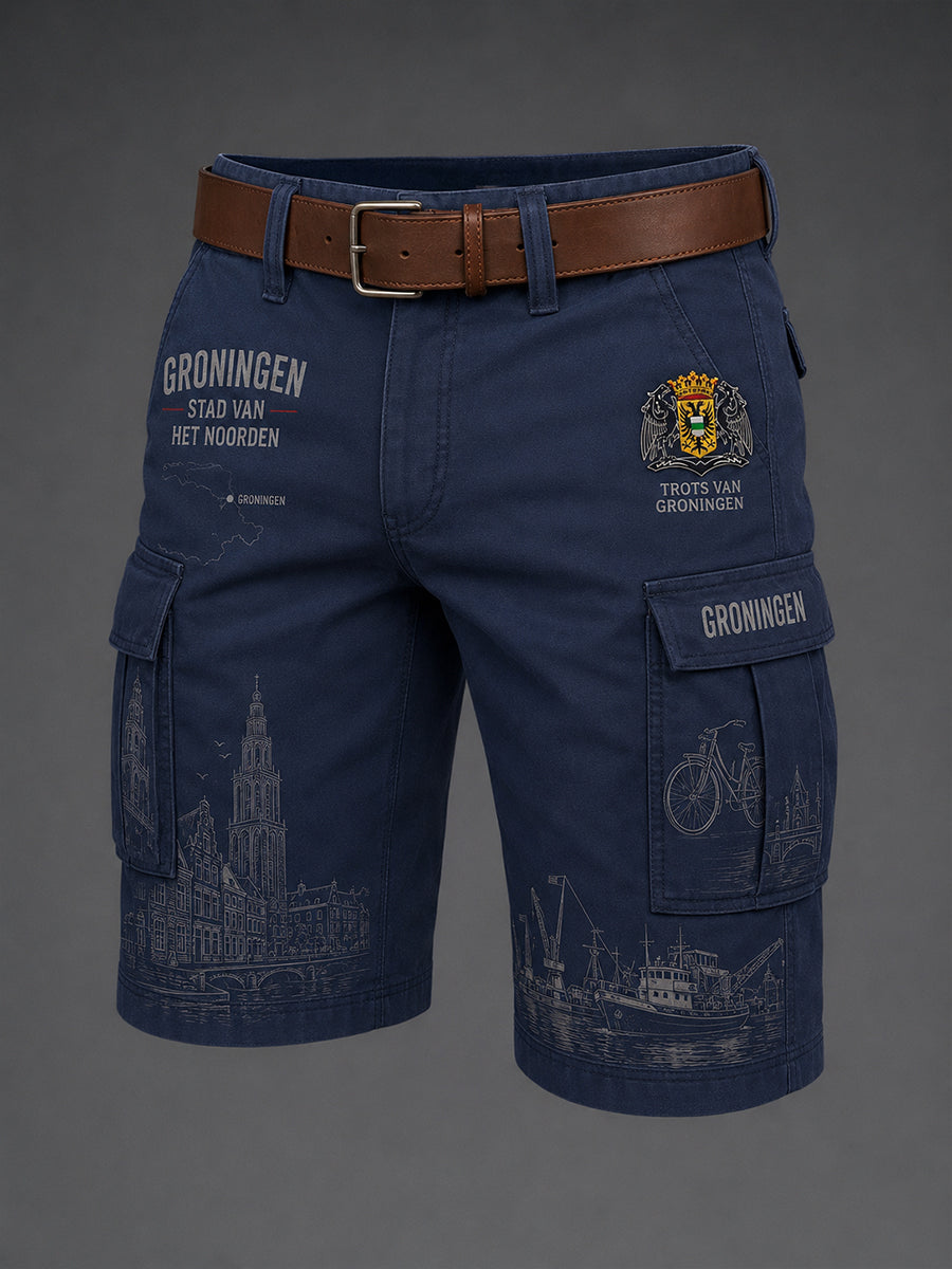 Herensmokingsbroek met stedelijk herdenkingsgraffisch motief en cropped model