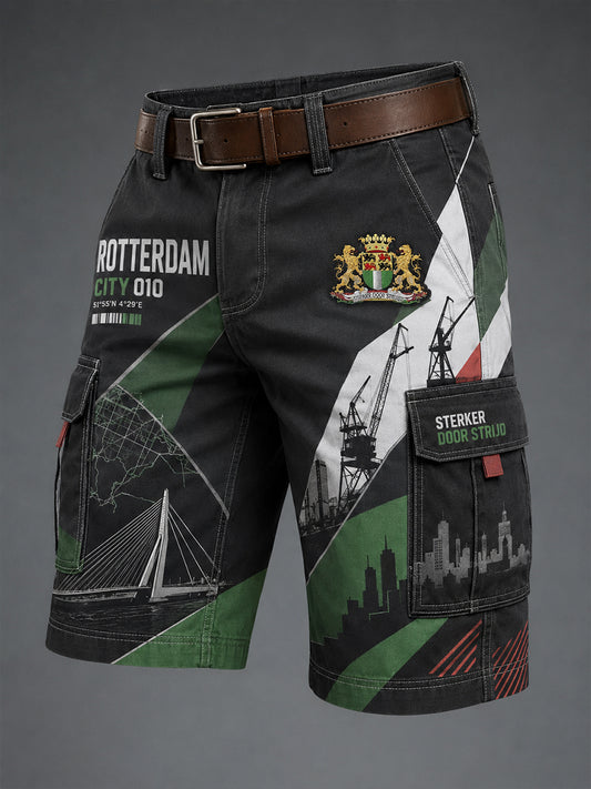 Herensmokingsbroek met stedelijk herdenkingsgraffisch motief en cropped model