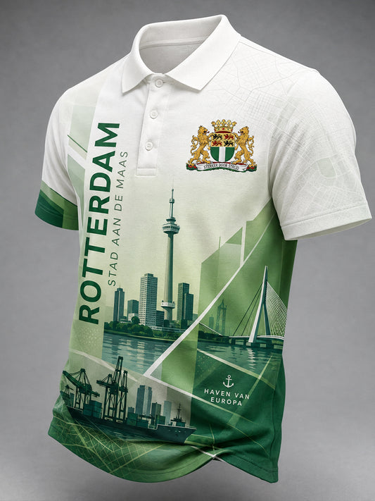 Herenpoloshirt met korte mouwen en stedelijke herdenkingsprint