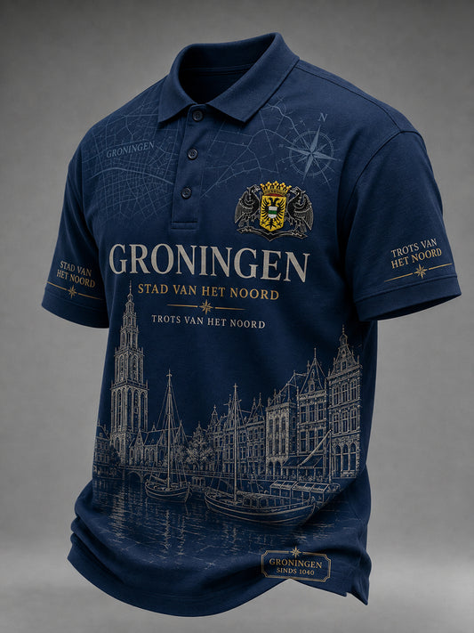 Herenpoloshirt met korte mouwen en stedelijke herdenkingsprint