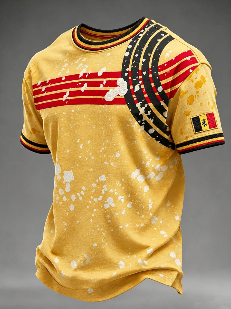 Heren T-shirt in Belgische cyclocrossstijl met print, vintage mode, ruimvallend en korte mouwen