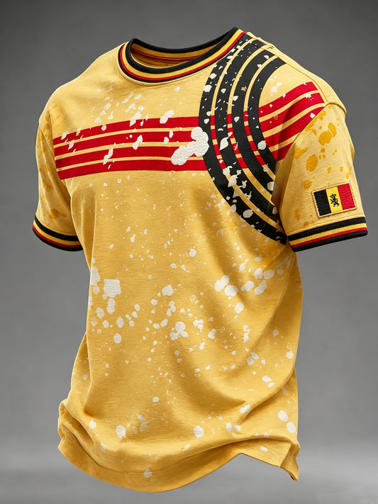 Heren T-shirt in Belgische cyclocrossstijl met print, vintage mode, ruimvallend en korte mouwen