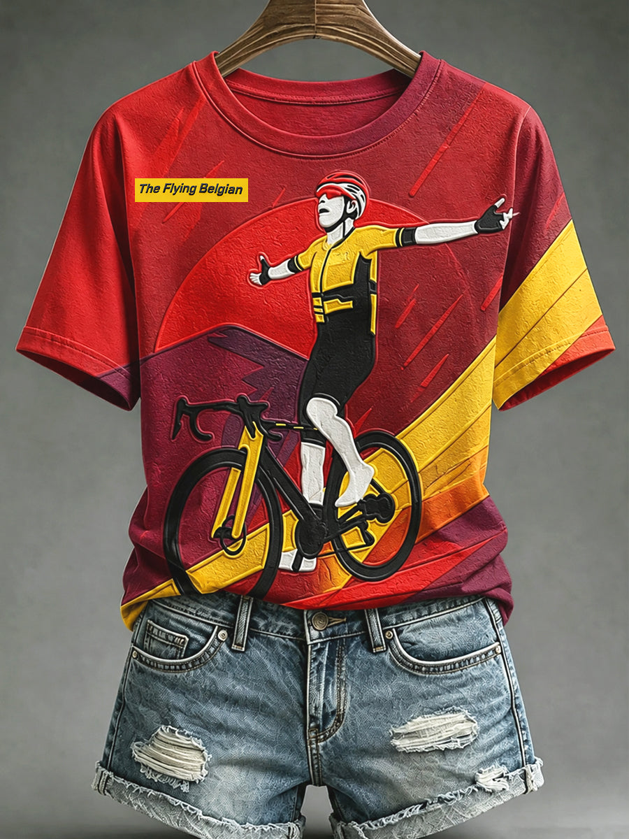 Damesmodieuus, ruimvallend T-shirt met korte mouwen en vintageprint van de ‘Modeweek van België’