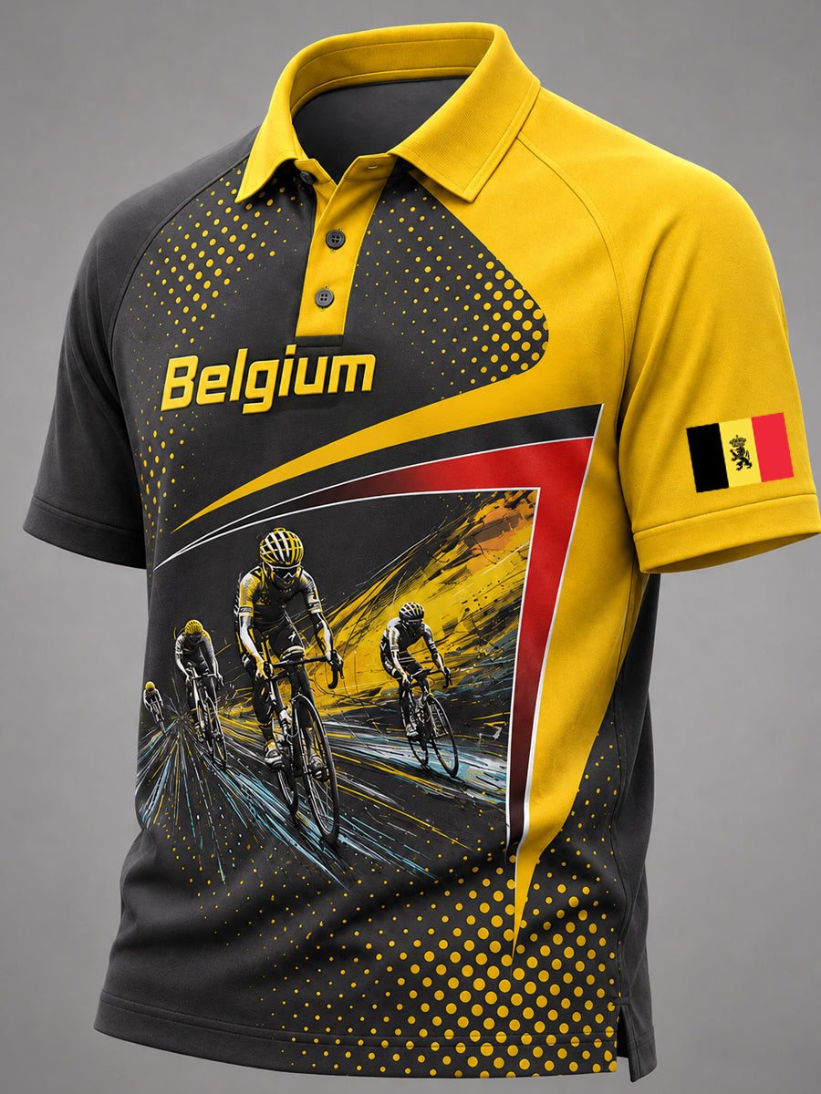 Herenpolo met raglanmouwen en Belgische modderkoning-print