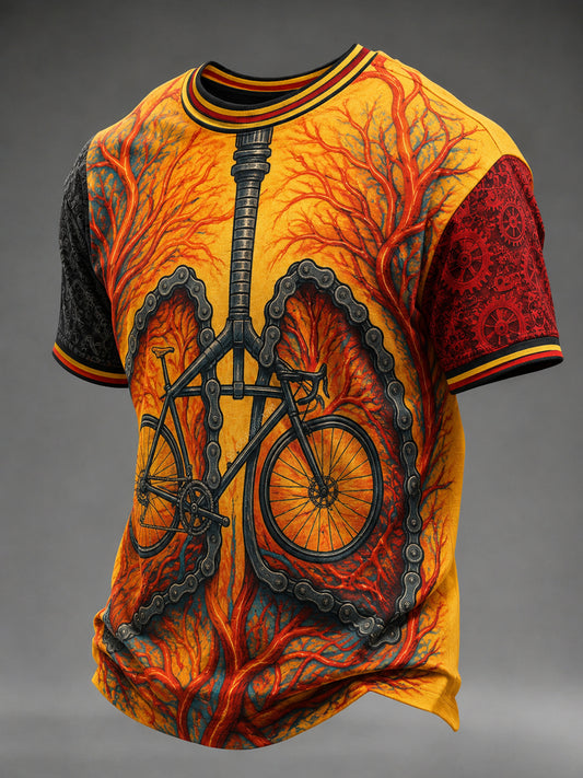 Heren T-shirt in Belgische cyclocrossstijl met print, vintage mode, ruimvallend en korte mouwen