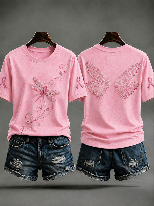 Dames Dragonfly Print Borstkanker Preventie T-shirt