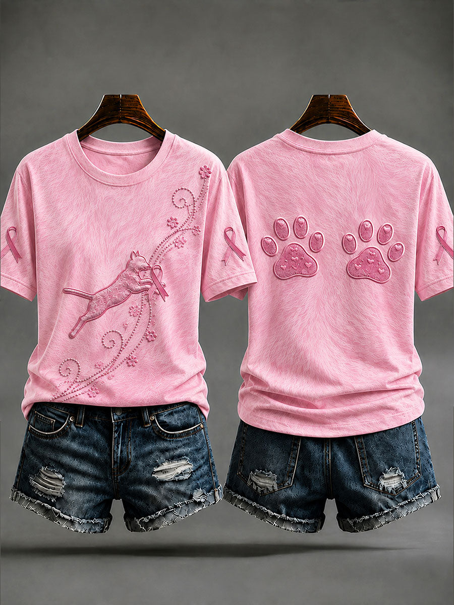 Vrouwen Cat Print Borstkanker Preventie T-shirt