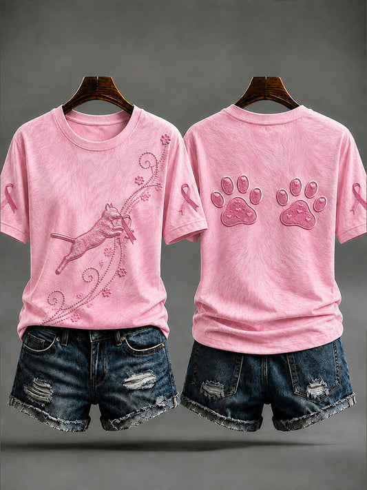 Vrouwen Cat Print Borstkanker Preventie T-shirt