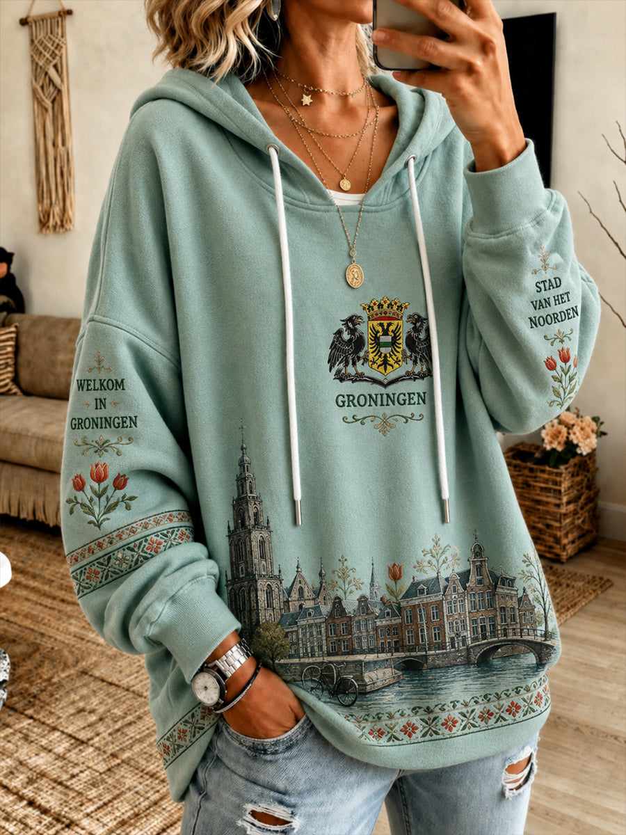 Damesstad-herinnering grafische hoodie met lange mouwen