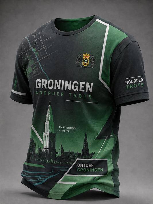 Heren-T-shirt met korte mouwen en stedelijke herdenkingsprint