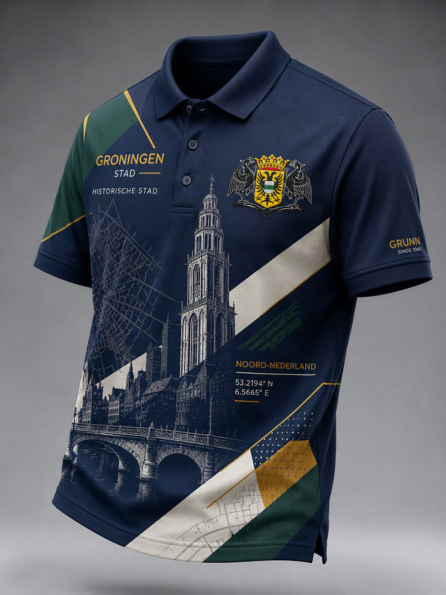 Herenpoloshirt met korte mouwen en stedelijke herdenkingsprint