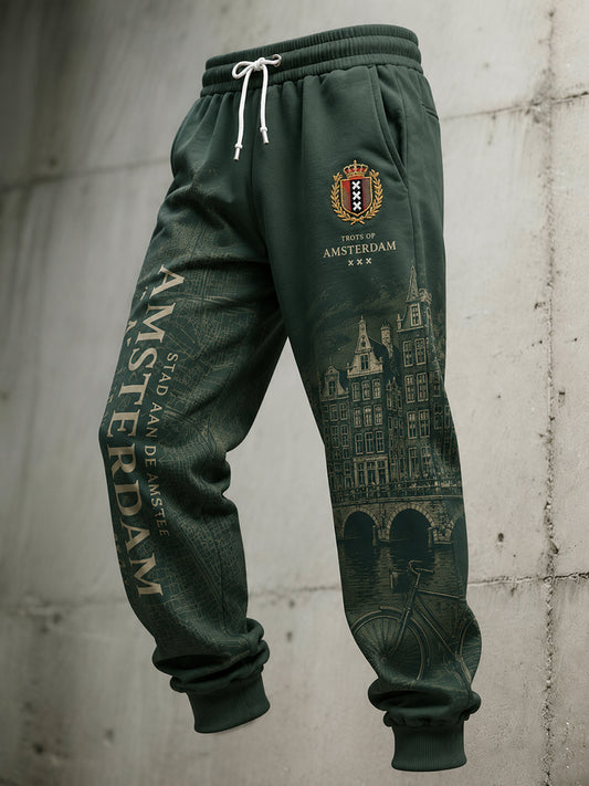 Casual herenbroek met grafische print in stijl van stadssouvenirs