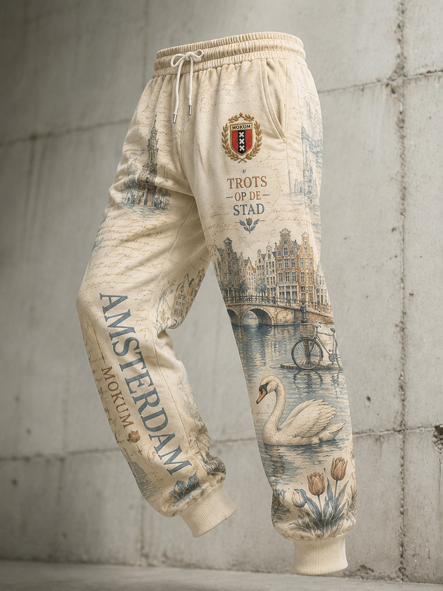 Casual herenbroek met grafische print in stijl van stadssouvenirs