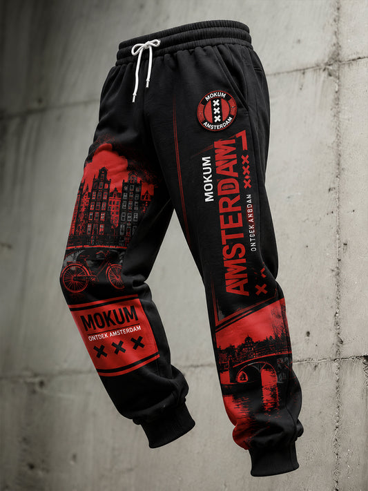 Casual herenbroek met grafische print in stijl van stadssouvenirs